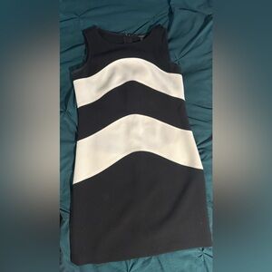 Ann Taylor Black and Cream Wave Panel Mini Dress